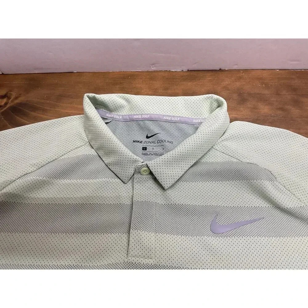 Nike Golf Zonal Cooling Men's Large Green Striped Short Sleeve Golf Polo Shirt - Picture 6 of 12